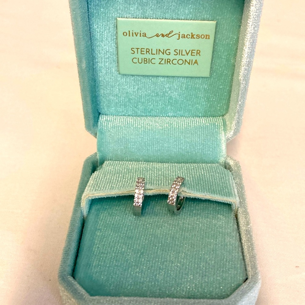 Olivia and Jackson Sterling Silver Cubic Zirconia small hoop huggie Earrings